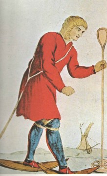 ilustracija prvih skijaša