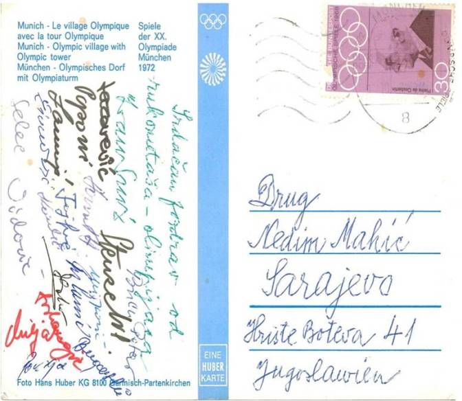 Pozdrav Nedi od svih reprezentativaca nakon osvajanja zlatne olimpijske medalje 1972. godine